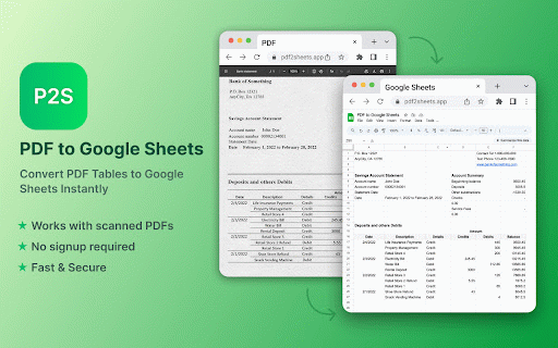 PDF to Google Sheets :: Convert PDF to Google Sheets easily. Extract table data from PDF. Import, copy PDF table to Excel spreadsheet, keep data formatting.