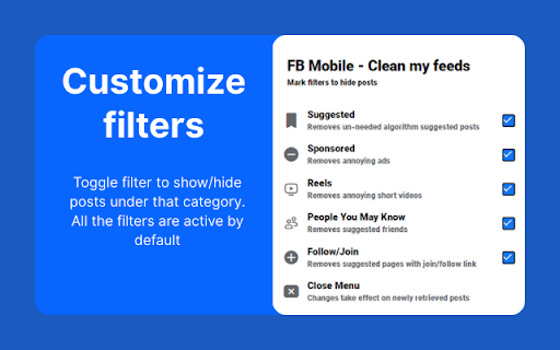 FB Mobile - Clean my feeds :: Hides unwanted posts from Facebook feed on mobile. Get a clean Newsfeed with posts only from friends, pages and groups you follow.