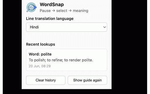 WordSnap — Subtitle Word Lookup :: Pause any video, select a subtitle word or line, and get instant definitions or translations.