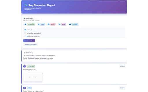 Bug Recorder :: Capture user interactions and generate bug recreation reports