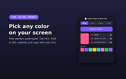 Color Picker & Eyedropper — HEX RGB HSL Color Detector :: Color picker & eyedropper to grab any HEX, RGB or HSL color from screen or images. Extract palettes & check WCAG contrast.