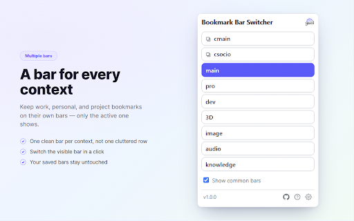 Bookmark Bar Switcher :: Keep several bookmark bars - one per project or context - and switch in a click.
