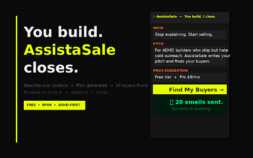 AssistaSale :: You build. AssistaSale pitches, finds buyers, and closes.