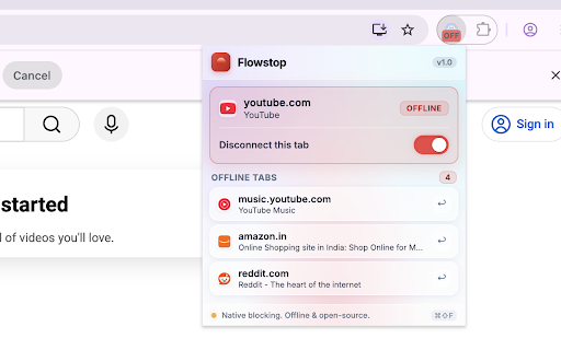 Flowstop: Tab Blocker & Offline Mode :: True offline mode for specific browser tabs — uses Chrome DevTools Protocol for airtight per-tab network isolation