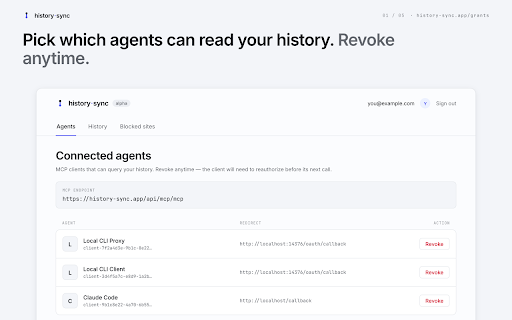 History-Sync :: Sync your Chrome browsing history to your personal MCP server. Open-alpha; see privacy policy.