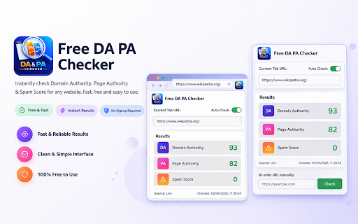 Free DA PA Checker :: See Domain Authority, Page Authority, and spam score for the website in your current tab—in one click.