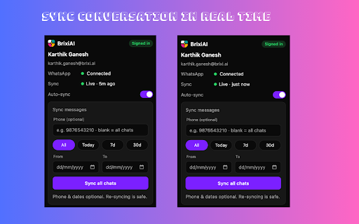 BrixiAI WhatsApp CRM :: Sync conversations to BrixiAI CRM, keep customer context current, and send paced outreach from your workspace.