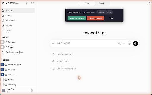 ChatSweep for ChatGPT :: Bulk delete, archive, and manage ChatGPT chats and projects — with pause, stop, and safety confirmations.