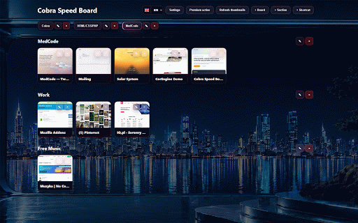 Cobra Speed Board :: Customizable Chrome new tab board for organizing shortcuts, sections, cloud backups, themes and Premium wallpapers.
