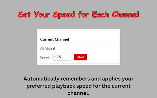 YouTube Speed Per Channel – Auto Playback Memory :: Auto-saves your YouTube playback speed per channel. Never manually reset speed again.
