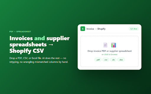 Invoice to Shopify CSV Parser :: Drop an invoice PDF and download a Shopify-ready product CSV.