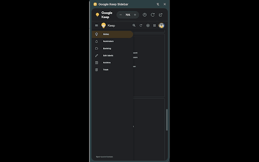 Google Keep Sidebar :: Brings Google Keep as a native side panel on any website, enabling quick capture and easy notes management.