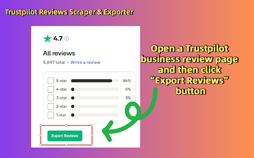 Trustpilot Reviews Scraper & Exporter :: Export Trustpilot reviews to CSV, XLSX, or JSON with ratings, dates, replies, reviewer info, and company metadata.