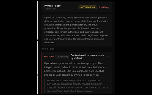 Fine Print: AI Terms of Service Reader :: AI terms of service reader. Auto-detects ToS and privacy policies, then flags red flags before you click Accept.