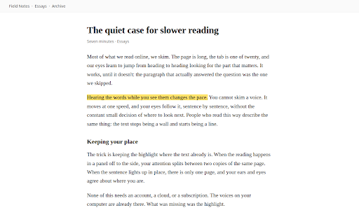 Highlight Reader — Read Aloud, Highlight on the Page :: Reads any web page aloud and highlights each sentence on the page as it goes. Free voices, no account, nothing leaves your browser.