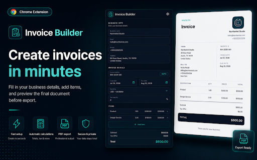 Invoice Builder :: Create professional invoices and receipts in your browser, calculate taxes and totals, and save them as PDF.