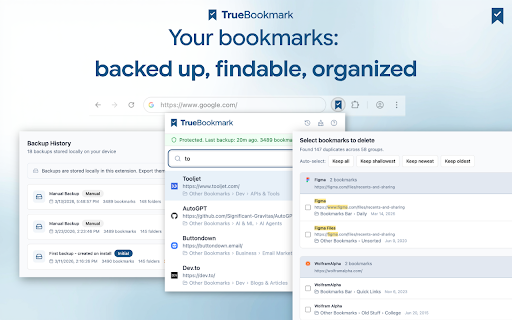 TrueBookmark - Bookmark Manager & Backup :: Back up your bookmarks locally, find them instantly, and clean up duplicates. Everything stays on your device.