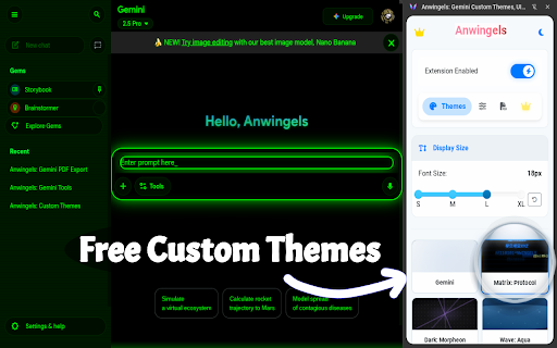 Anwingels: Gemini Custom Themes, UI Styles & PDF Export :: Anwingels: Gemini Custom Theme Creator. Real-time editor for Dark Mode, skins, backgrounds, UI tweaks, and one-click PDF downloads.