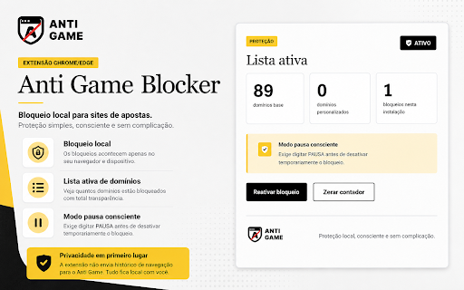 Anti Game Blocker :: Bloqueador local de sites de apostas para reduzir impulso e apoiar rotinas digitais mais seguras.