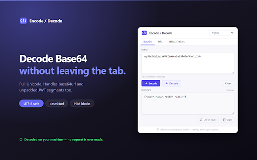Encode / Decode :: Base64, URL, and HTML entity encoding and decoding utilities.