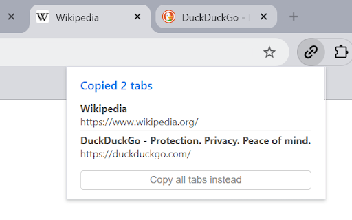 Copy Tab URLs :: Ctrl+click tabs to select them, then copy all selected tab titles and URLs to clipboard in one shot.
