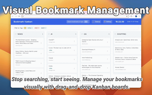 Bookmark Kanban :: Organize bookmarks in a visual kanban board. Simple, intuitive management with drag-and-drop functionality.