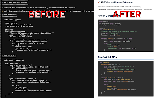 RST Viewer :: Chrome extension that automatically renders reStructuredText (.rst) files as beautifully formatted HTML with syntax highlighting.