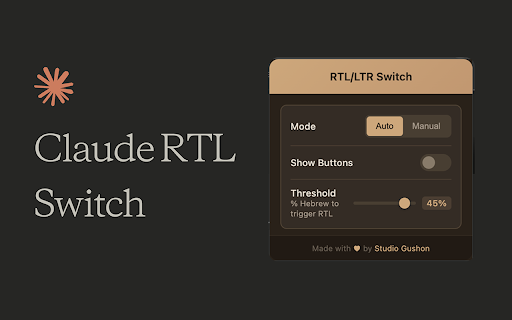 Claude RTL/LTR Switch :: Automatically switch text direction for Hebrew responses in Claude. Includes auto-detection and manual toggle.