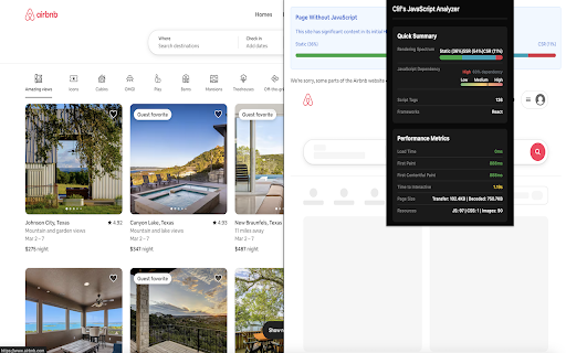 JavaScript Rendering Analyzer :: Analyzes web pages to determine their rendering approach (Static, SSR, or CSR) and JavaScript dependency level.