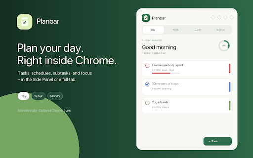 Planbar – Todo Planer :: Plane Aufgaben tage-, wochen- und monatsweise in einem modernen Chrome Side Panel.