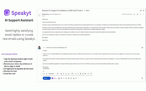 Speakyt :: Record audio messages and generate AI-powered email responses for Gmail