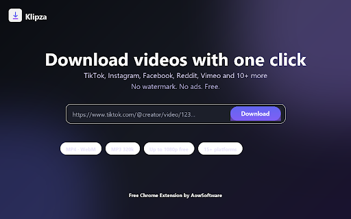 Klipza - Video & MP3 Downloader :: Save shareable videos and audio from popular social platforms. One click, no watermark, free.