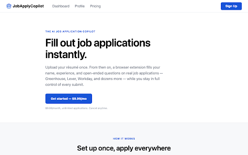 JobApplyCopilot - Job Application Form Filler :: Unlimited job application autofill. Save hours on every job application, automatically.