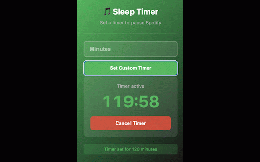 Sleep Timer for Spotify & Web Player :: The missing sleep timer for Spotify Web Player. Automatically stop music, podcasts, and audiobooks to save battery.