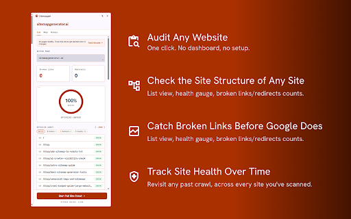 Sitemapgenerator :: Crawl the site you're on, see its structure and indexing status, and manage sitemaps without leaving the page.