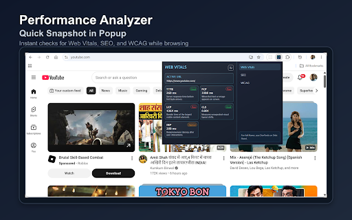 performanceAnalyzer :: Analyze web performance, SEO, accessibility (WCAG), security, React diagnostics, network activity, and CPU/memory usage in real-time