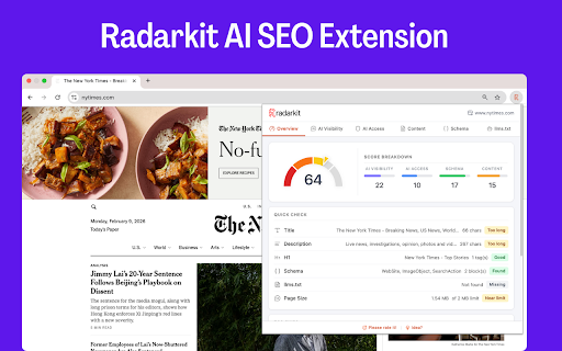 AI SEO Extension by RadarKit :: The ultimate AI SEO & visibility checker. Get instant insights into how AI bots see your site. Built by SEOs for daily analysis.