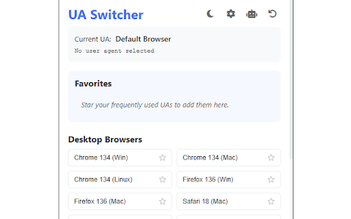 UA Switcher :: A beautiful and performant user agent switcher that auto-reloads the page