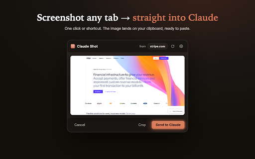 Claude Shot :: Send a screenshot of any tab straight into your Claude session. Built for macOS.