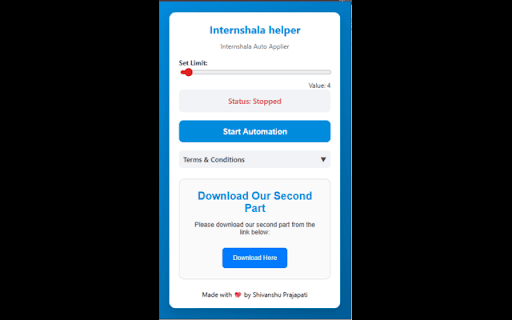 Internshala Auto Applier helper :: helps user in Automates applying for internships on Internshala.