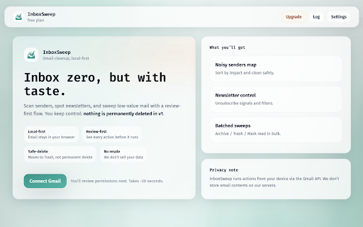 InboxSweep :: Privacy-first Gmail cleanup wizard — scan, archive, trash, and create safe rules locally.