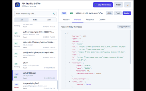 API Traffic Sniffer :: Monitor and inspect XHR/Fetch network requests in real-time.