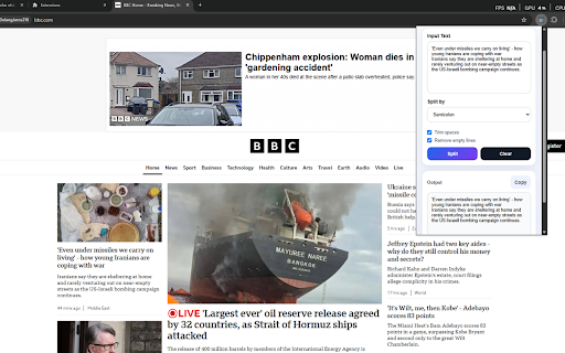 Text To Lines Splitter :: Split a block of text into multiple lines directly from a simple Chrome popup.