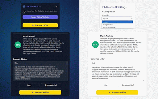 Job Hunter AI :: AI-driven job application assistant. Scrapes job ads and generates cover letters in the ad's language.