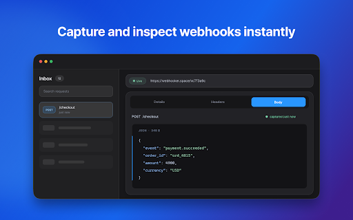 Webhook Tester :: Use Webhook Tester to generate a temporary endpoint, capture requests, inspect payloads, and test webhooks with ease.