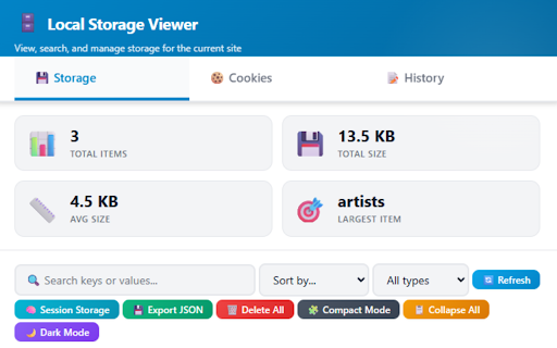 Local Storage Viewer Pro :: Professional tool to view, search, edit, and manage localStorage and sessionStorage with an elegant, modern interface
