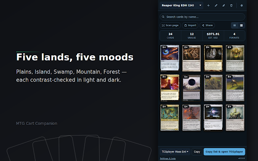 MTG Cart Companion :: Right-click any card name on any page to build a Magic deck, send it to TCGplayer, or build a whole deck around up to 5 seed cards.