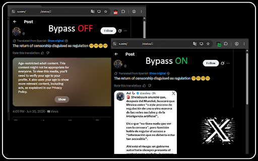 Bypass Twitter Age Checker :: Clique no ícone para Ativar/Desativar o Bypass.