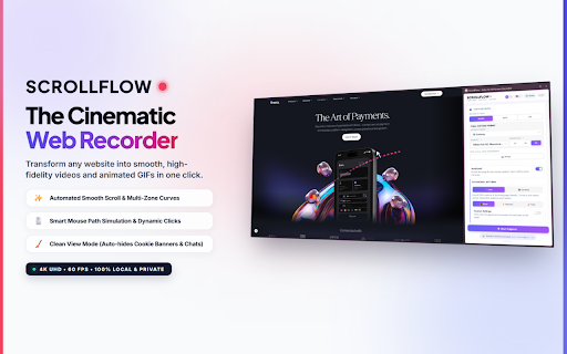 ScrollFlow : Auto-Scroll Screen Recorder :: Record any webpage as a smooth auto-scrolling video. Hands-free, full page, 100% local. Free 1080p. Pro: MP4, GIF, 4K.