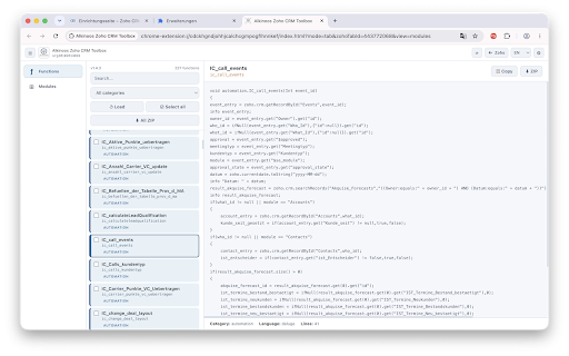 Alkinoos Zoho CRM Toolbox :: Browse Zoho CRM functions and module metadata, export documentation, and push scripts to GitHub.